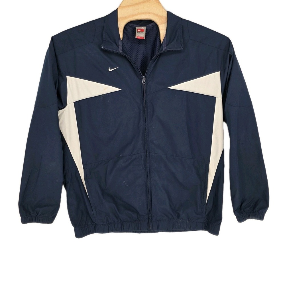 Nike Fit Storm Mens XL Windbreaker Jacket White Navy Y2K Swoosh Mesh Pockets Jog